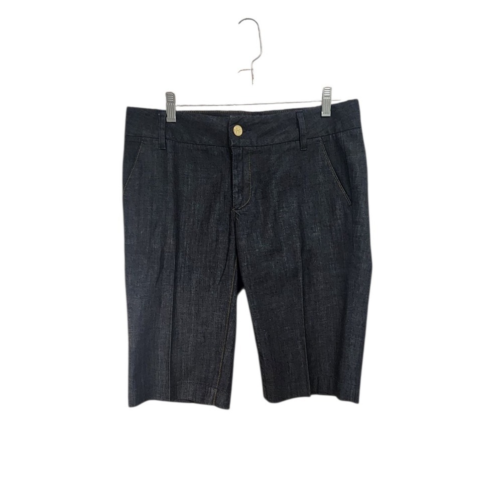Tory Burch Women's Trouser Shorts‎ Dark Wash Denim Gold Button Detail Size 28